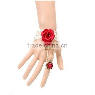 National bowknot ring jewelry set handmade white lace girls rose bracelet sets