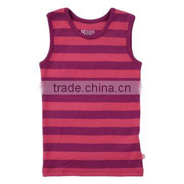 Green linear design casual vest tops for kids