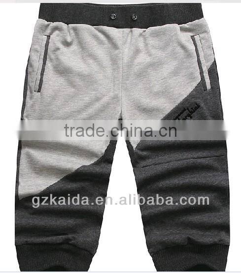 100% Cotton Sweater Cloth Men's Casual 3/4 Short Beach Pants with Joined Color Embroidery Contrast
