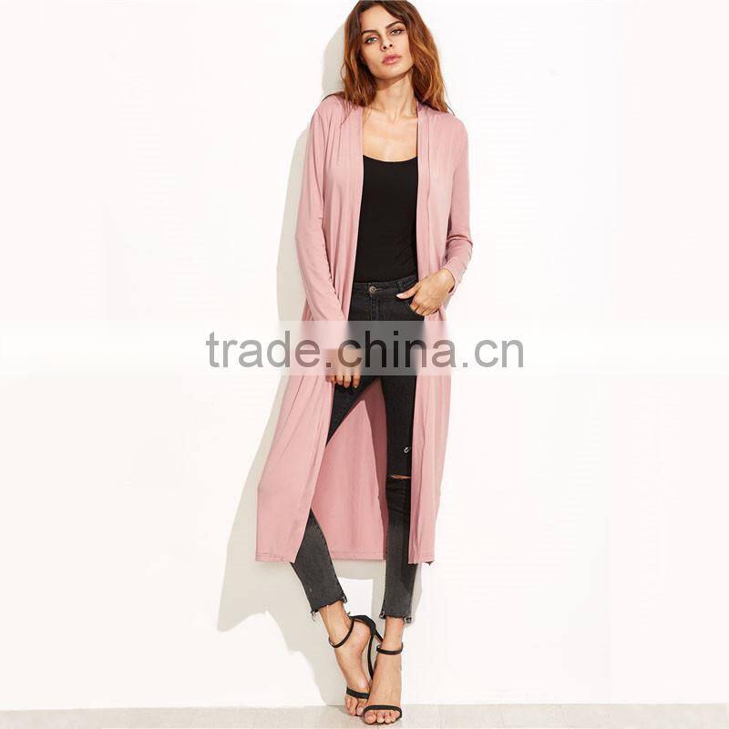 Pink Longline Duster Cotton Fabric Trench Coat Wide-waisted Casual Clothing Women