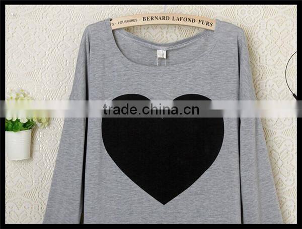fashion new design european style love pattern girl long sleeve baggy t-shirt