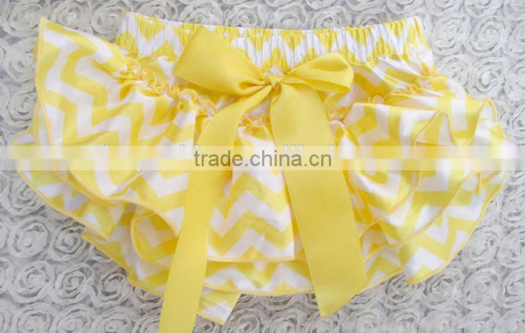 children's girls panty ruffled baby satin bloomers yellow chevron printed bloomers infant nappy cover baby diaper cover