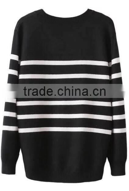 EY0870S New design high quality Navy blue with white silk stripe women casual pullover knitted sweater