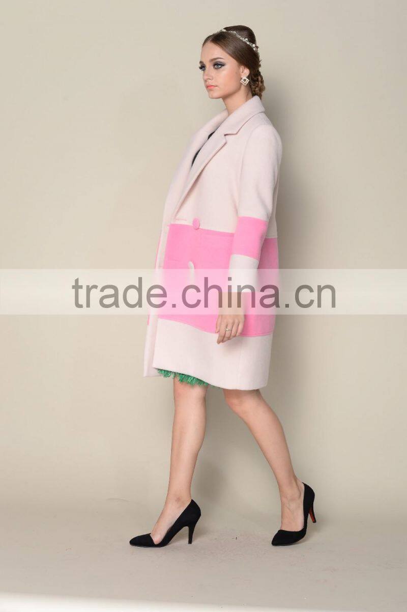 DWL001good selling contrasting color designed double breasted style korea women winter coat