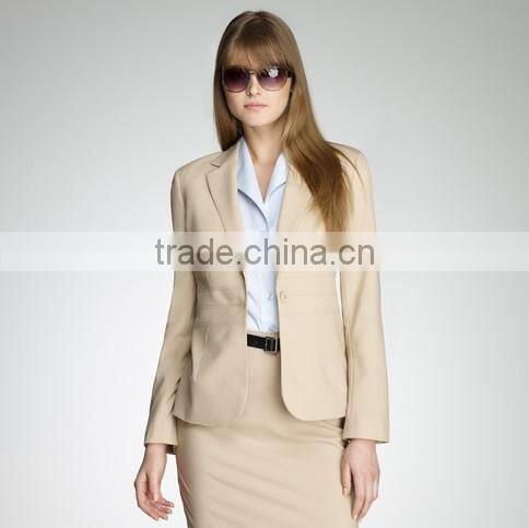 fashion Ladies elegant business suit uniform sets, HOT tailored polyester office ladies suit uniform design 2014 newest style