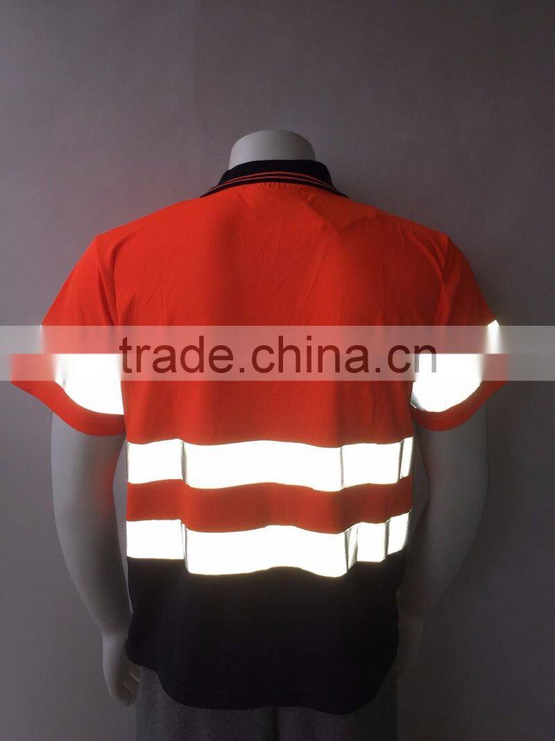 Hot sale mens fluorescent hi vis protective reflective custom 3M tape safety polo shirt