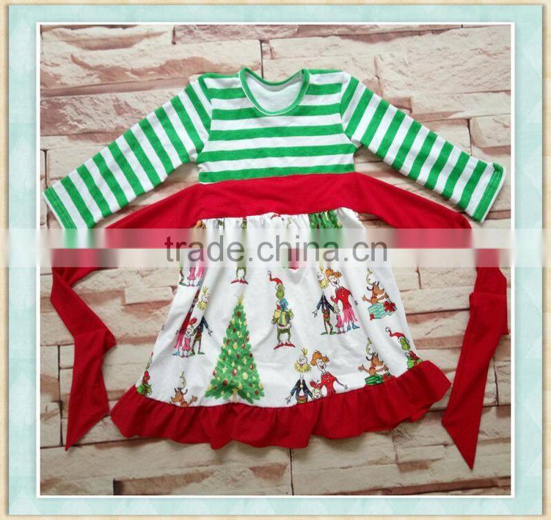 Children latest fashion dress designs white flutter sleeve print deer christmas dress toddler girl dress