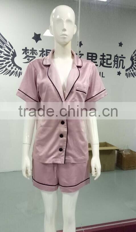 Highest quality ladies elegant night sleeping shirts and pants wear stain long sleeves pajamas set wholesale