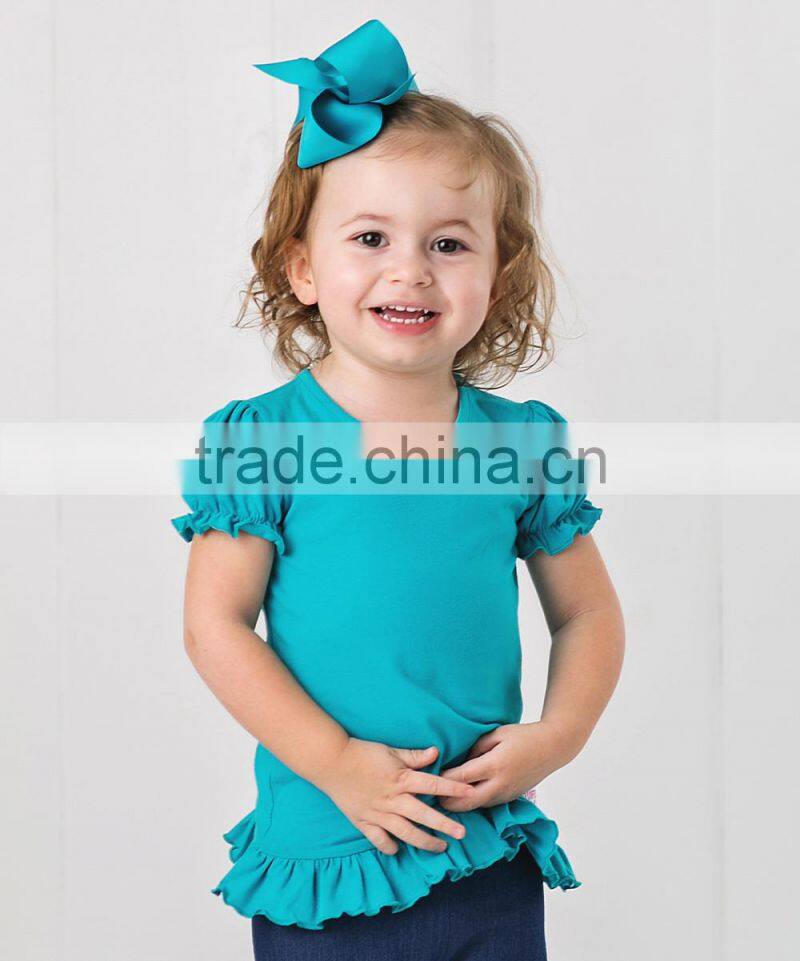 Hot Selling Girls Tops With Teal Ruffle Crewneck Girl Tees Kids Wear GT90420-61