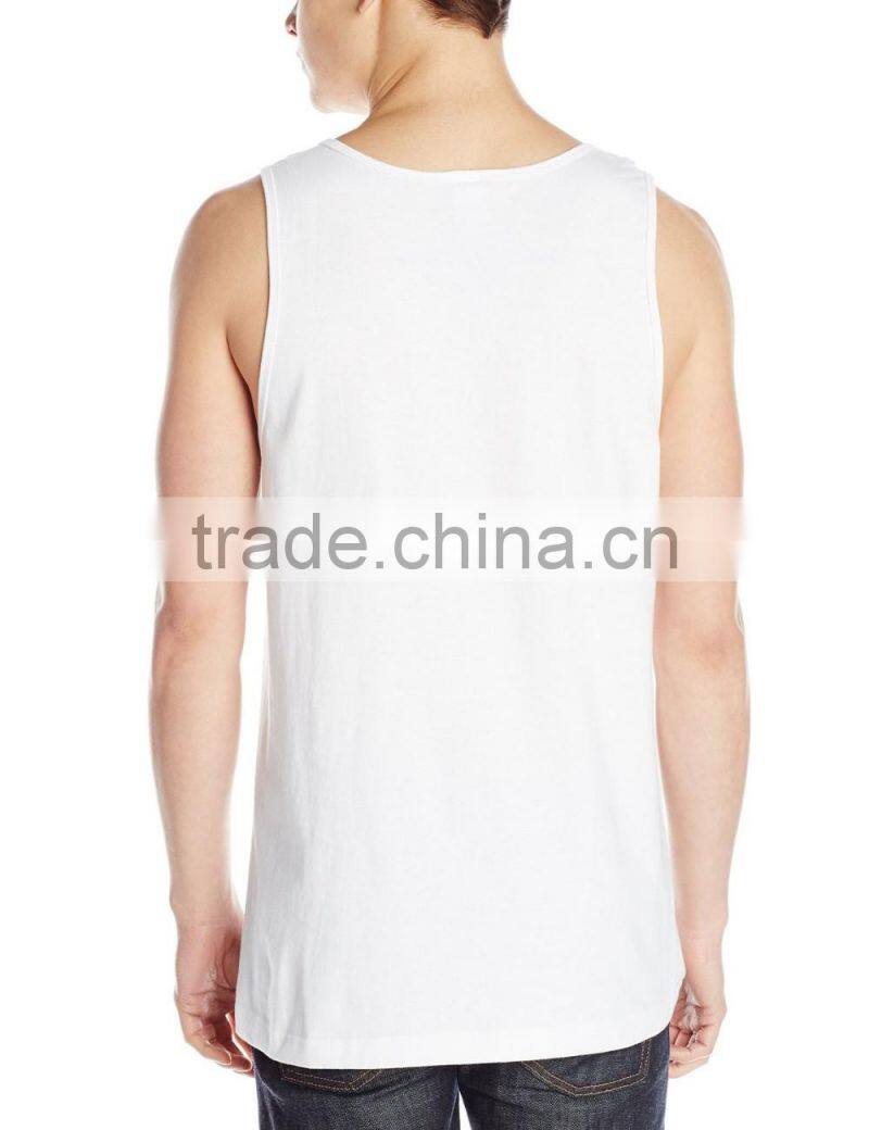 mens custom white 100% cotton front print singlet/tank tops