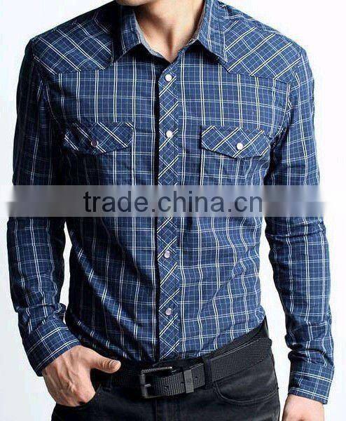 High quality Elegant blue Popular Flannel printed Checked style shirt