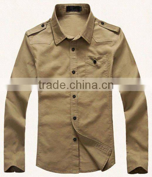 New Elegant Khaki 100%Cotton Men fancy casual Shoulder strap shirt with square collar