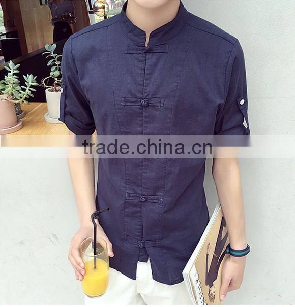 Cultivate one's morality short sleeve shirt cotton and linen men