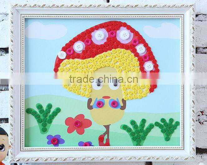 Children diy button picture handmade button stickers craft creative toys for kindergarten kids