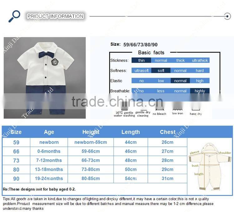 2017 baby boys gentleman vest tie Rompers climbing clothes jumpsuit kids modelling infant short sleeve climb clothes