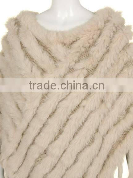 YR099 Ladies' hand knitting pattern real rabbit fur Shawl/ Mexico hot sell