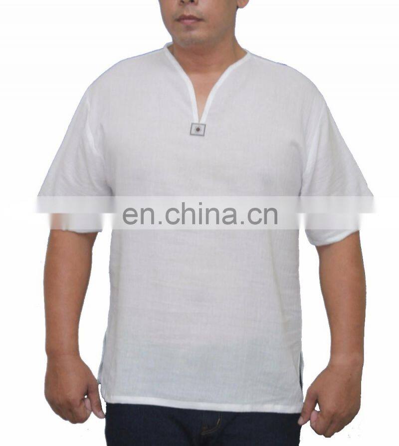 Men's V-Neck T-Shirt 100% Cotton Thai Hippie Shirt Beach Yoga Top