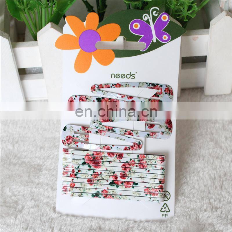 Hot Sell Fashion Flower Print Matel Hair Snap Clips and Bobby Pins