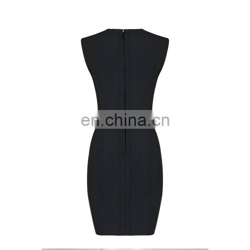 Latest Dresses Design Women Sexy Sleeveless Deep-V Black Short Tight Mini Dress Club Party Dress