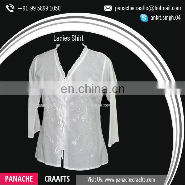 Best Selling Women Cotton Embroidered Ladies Shirt Blouse