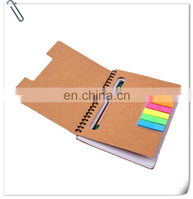 cheap promotion recycled carton paper cover Notepad with pens and self-adhensive papers