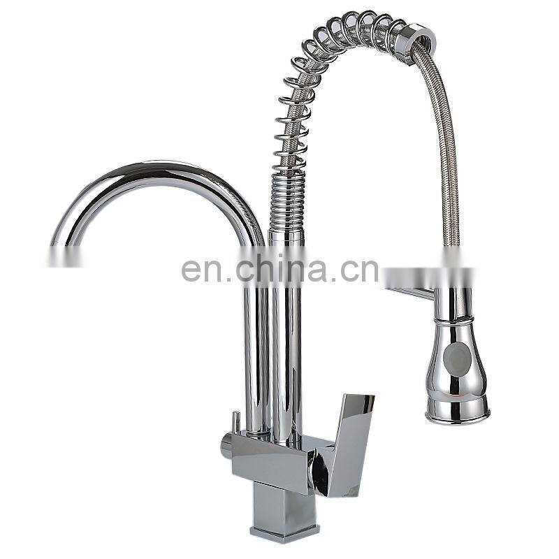 High quality double handed flexible commercial pull up kitchen faucet mixer