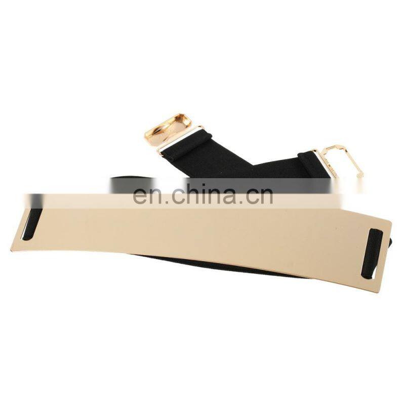 Women Elastic Belt Material Mirror Metal Waist Belt Metallic Bling Gold Plate Wide fashion Band