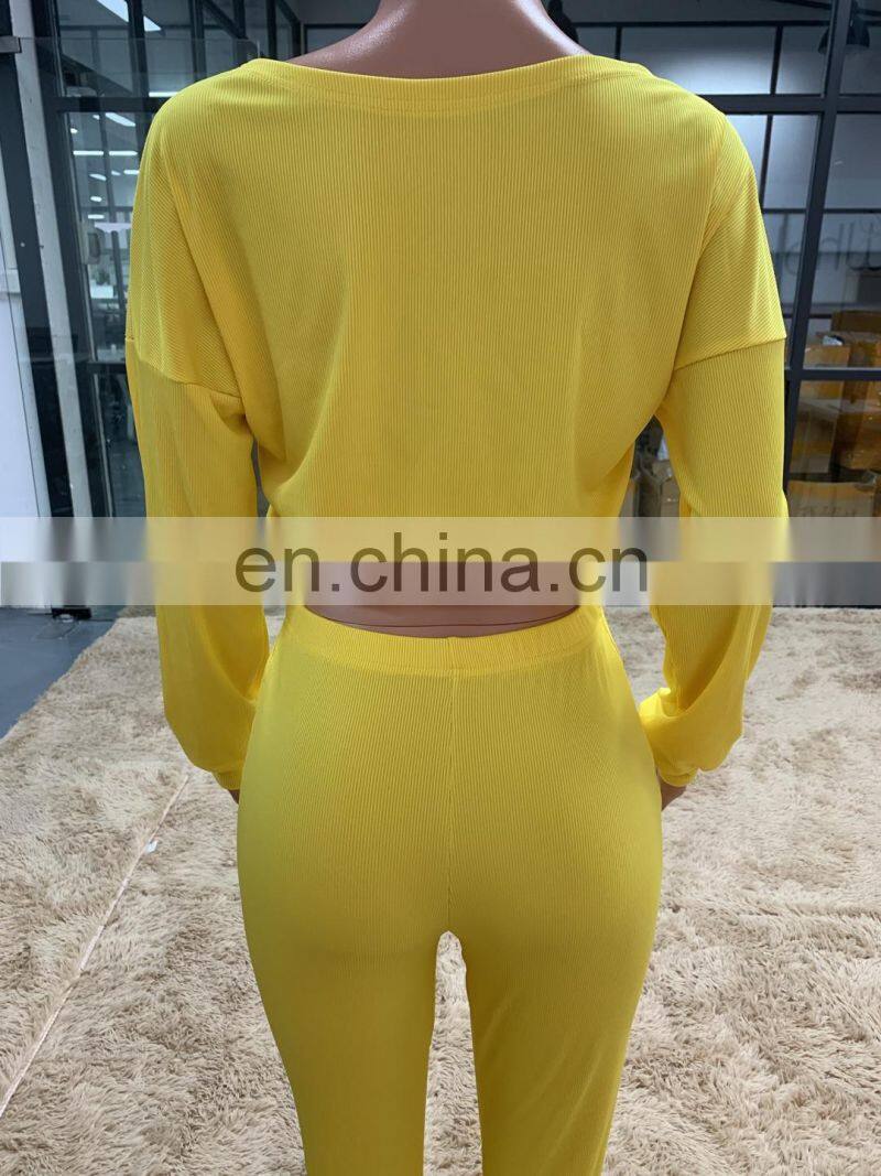 Customized Long Sleeve Clothes Ladies Fitness Sportswear Spring Autumn Winter Fashion Clothing Two Pieces 2 Piece Jogging Pants