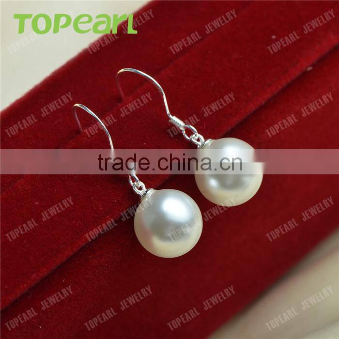 White Shell Pearl Earrings 925 Sterling Silver 10mm Round ER052