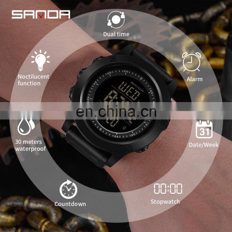 SANDA 372 Men's Sport Quartz Japan Digital Movement Silicone Rubber Watch BandMens Quality Watches For Sales
