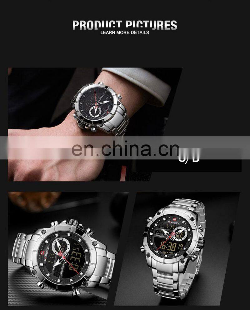 NAVIFORCE 9163 Sport Double Display Quartz Movt Wrist Watch Stainless Steel Luminous 2022 Watches Bling Watches Luxury