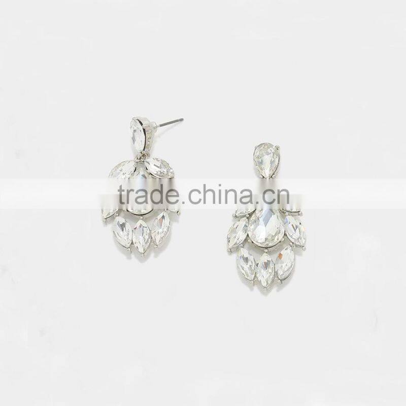 CRYSTAL RHINESTONE PETAL TEARDROP EVENING EARRINGS