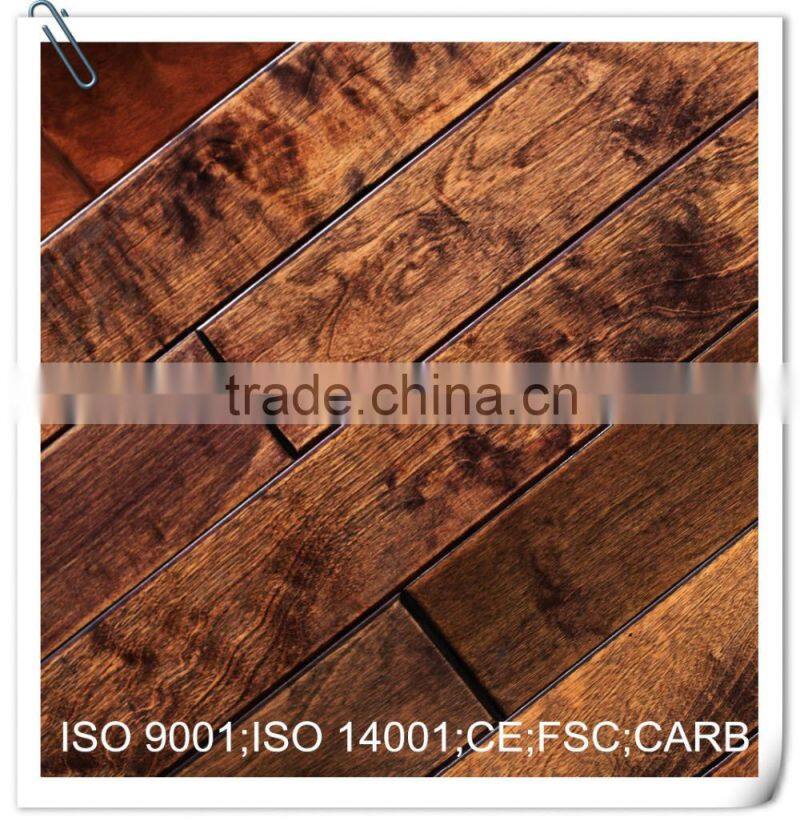 Handscraped Multilayer Engineered Birch Flooring Dark Brown 1210*166*15/2mm