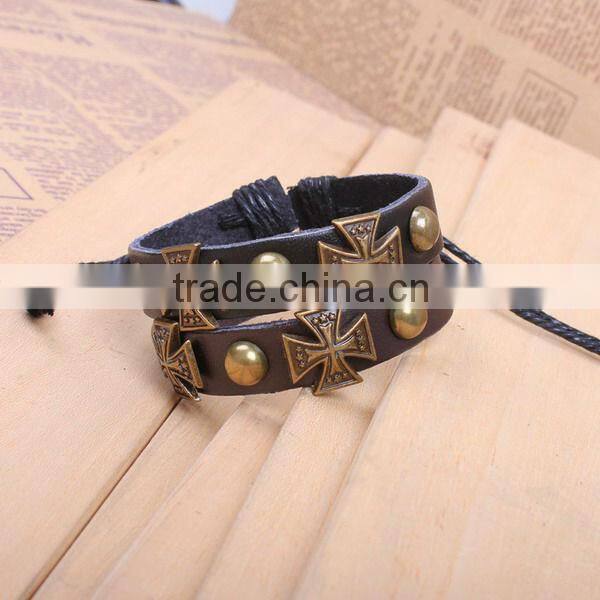New 2013 Antique Bronze Cross leather bracelet