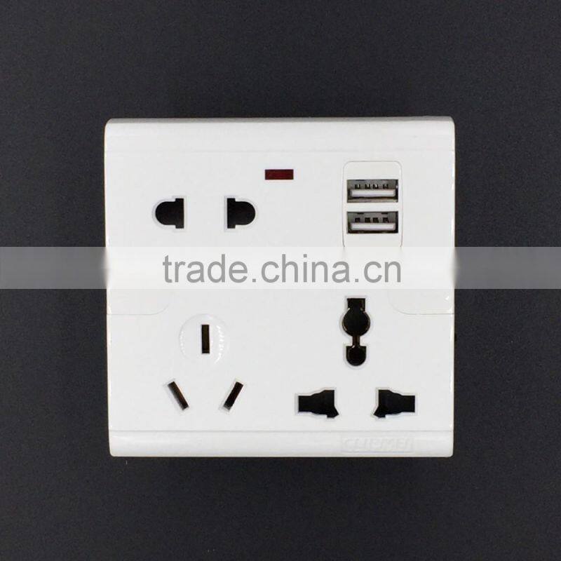 China manufacturer multifunctional eu/aus/us/uk wall socket with 5v usb socket, neon indicator