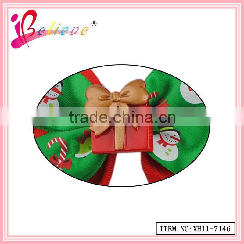 Global hot selling hair accessories factory wholesale nice christmas ribbon bow hair clip for kids (XH11-7146)