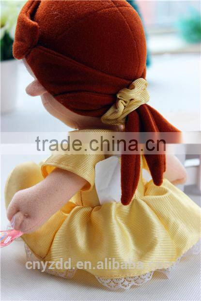 Fabric Rag Doll in Yellow Skirt/ Plush Rag Doll 12"