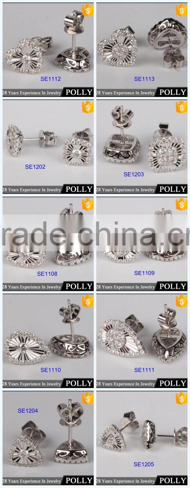 Hip pop jewelry fashion stud earring 925 silver square shape