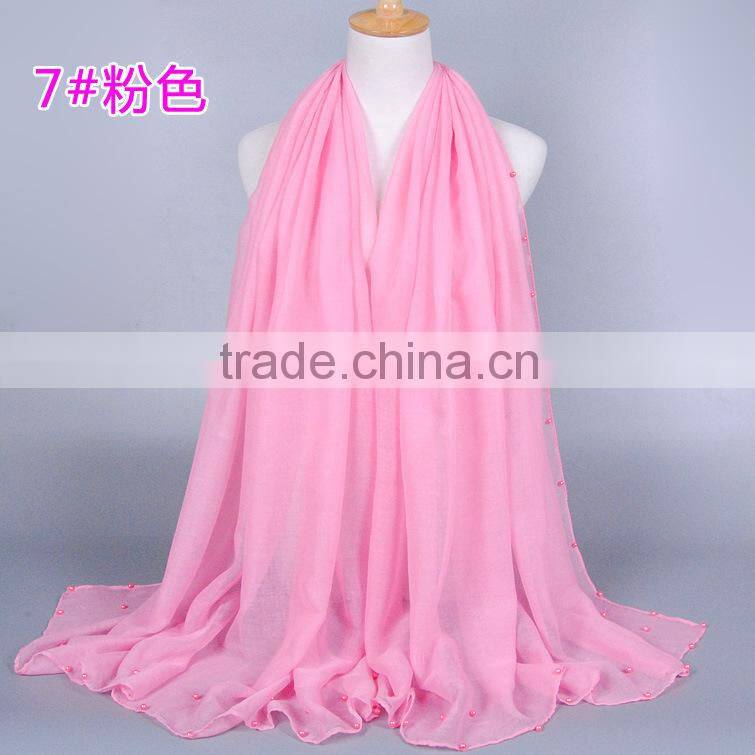New Design Cotton Colorful Pearl Beads Muslim Hijab Shawl