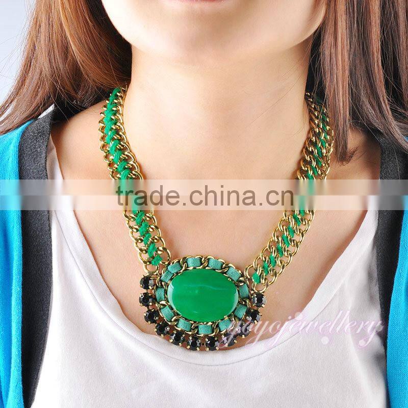 Dubai design gold plated rope emerald necklace