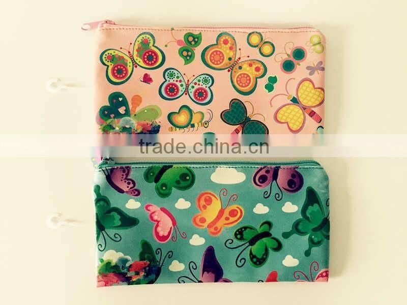 top quality pu material butterfly design digital printing pencil case