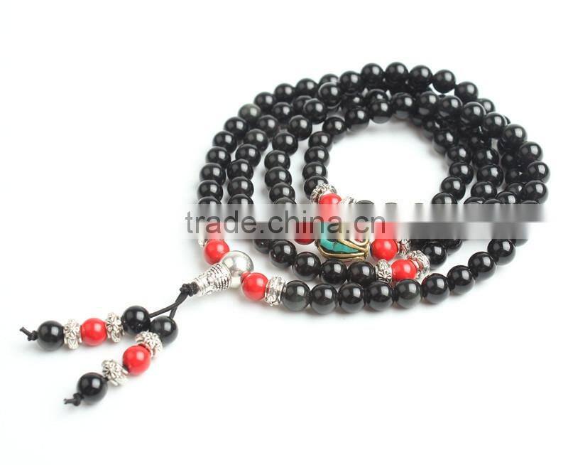 8mm black Obsidian and cinnabar 108 mala beads buddhist prayer beads