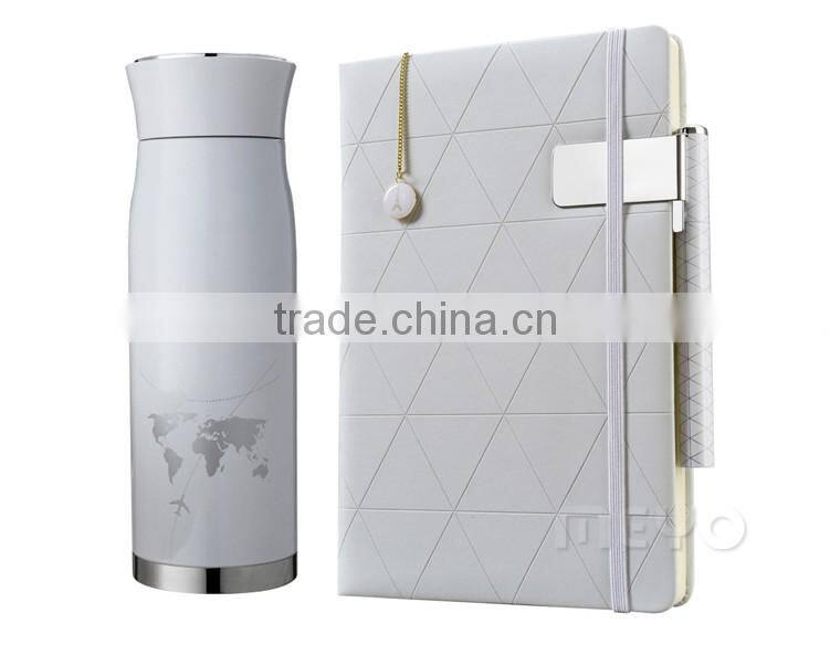 Lucury vacuum bottle pen ballpoint notebook leather locker bookmark with paper bag