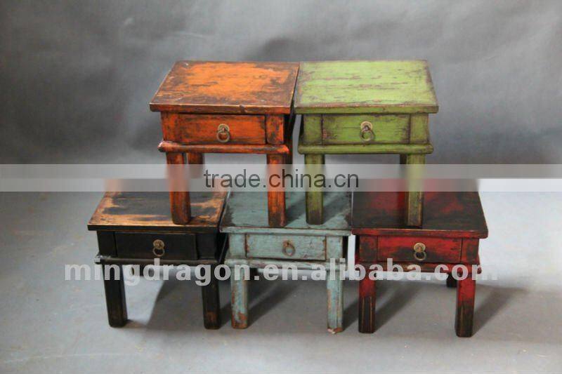 Chinese antique furniture pine wood Shanxi red/orange/black/green/blue colorful one drawer stool