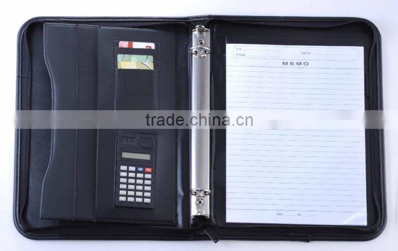 3 ring binder leather a4 hardcover file plastic zip mens leather portfolio folder