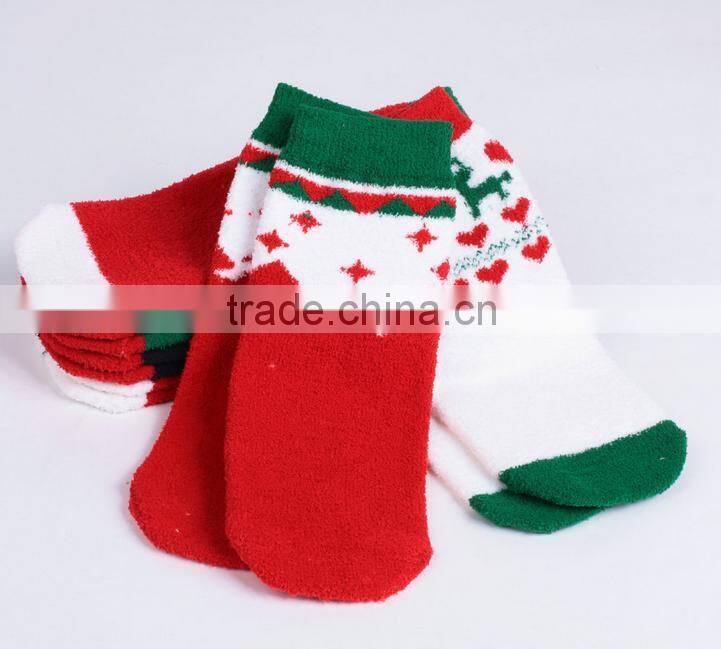 Colourful Pattern OEM Christmas Socks fluffy socks indoor microfiber fuzzy socks