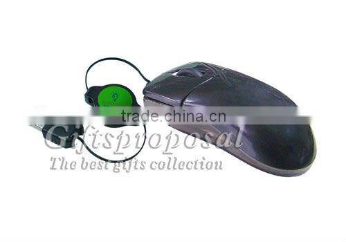 Mini optical mouse with retractable cable