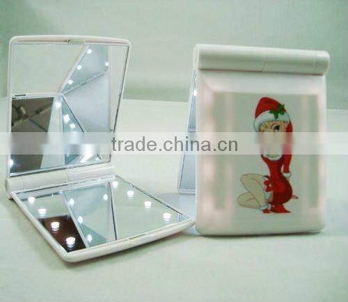 Plastic makeup mirror with led lights / lighting pocket led makeup mirror / square compact led mirror light