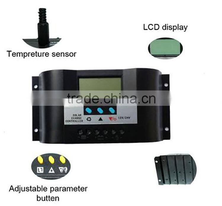 high quality LCD display ce rohs approved 12v 24v pwm solar charge controller manual