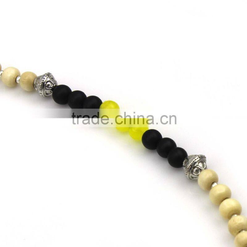 Original Natural Wood Beads Jade Stone Long Tassels Beaded Necklace